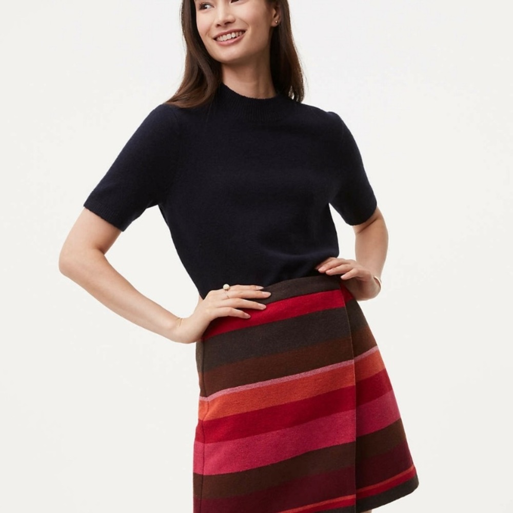 LOFT Striped A-Line Skirt in Red, Pink, Brown